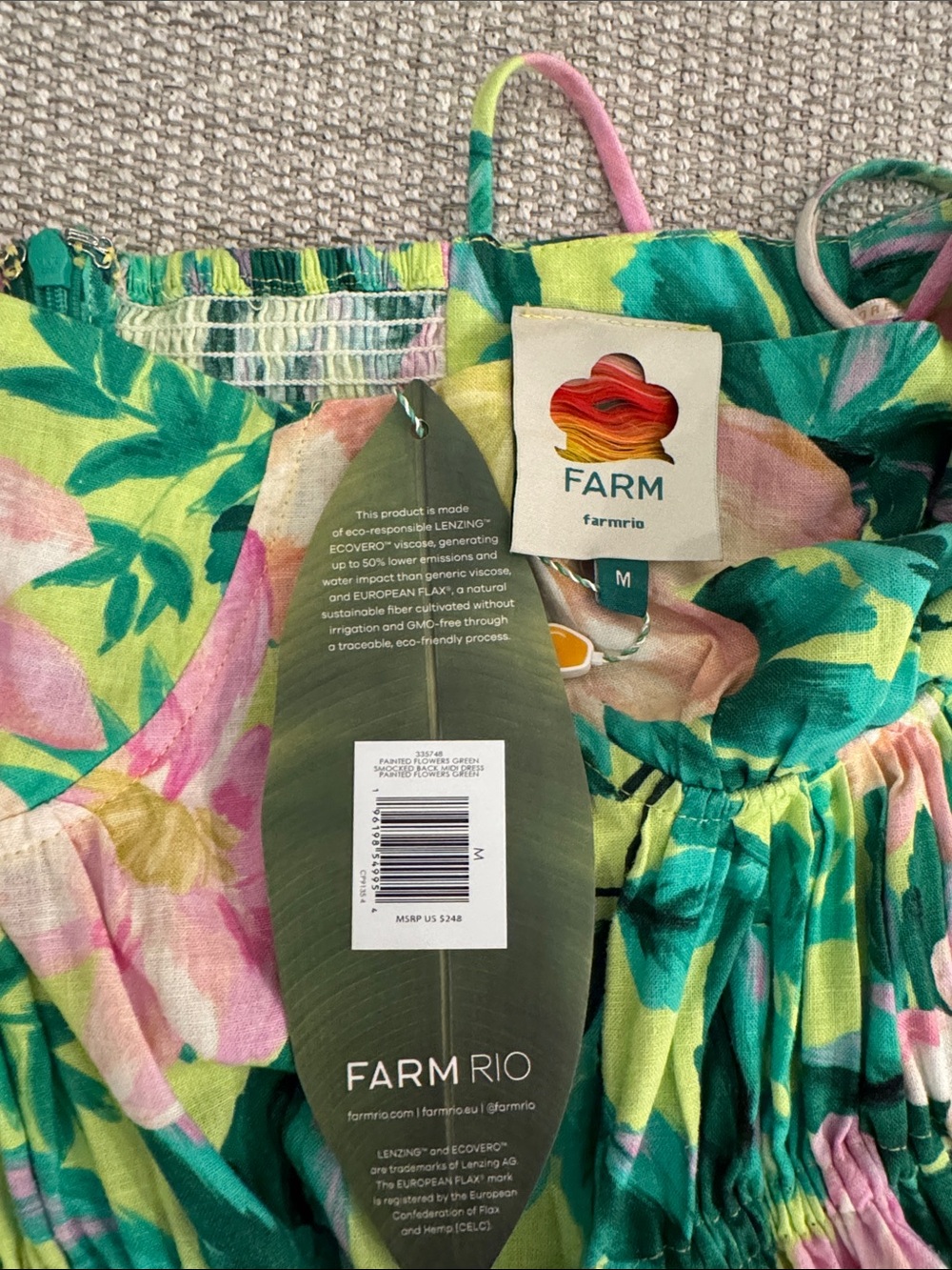 FARM Rio Green Midi Dress with Pink Floral Print - Picture 3 of 6